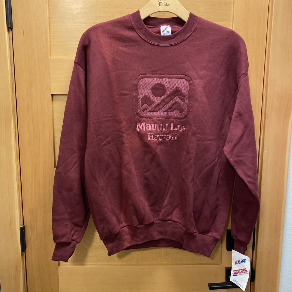 Vintage Jerzees Sweatshirt  XL Maroon Nu Blend‎ NWT Mauna Loa Hawaii FADE LINE
